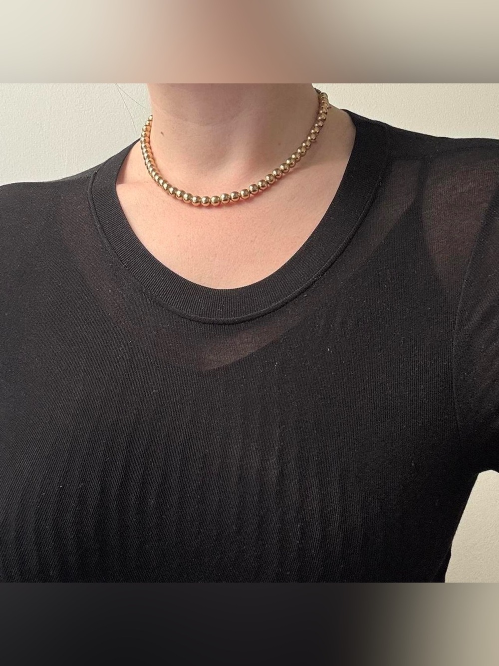 Vintage Monet small gold toned metal ball beaded collar necklace
